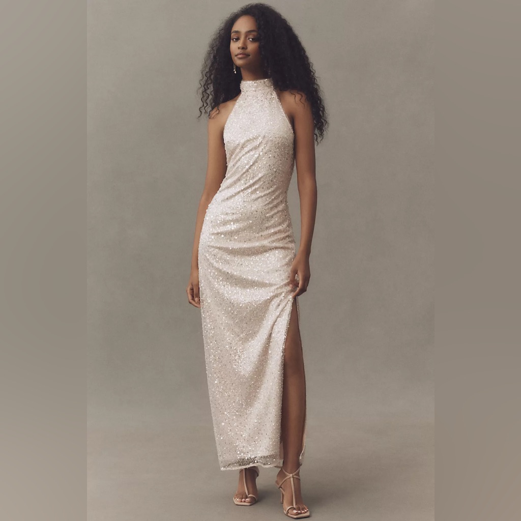 Anthropologie Bhldn High-Neck Sequin Slim Maxi Dress Medium $348